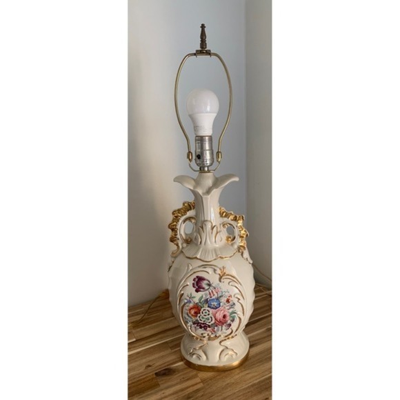 Other - Vintage French Country Table Lamp Gold Rococo Victorian Porcelain Hand Painted